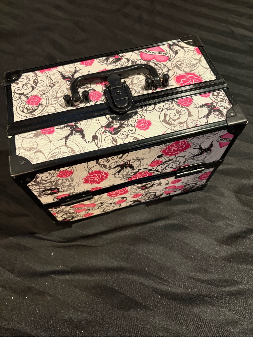 Hard Candy Pink, Black and Cream Floral Travel makeup Case